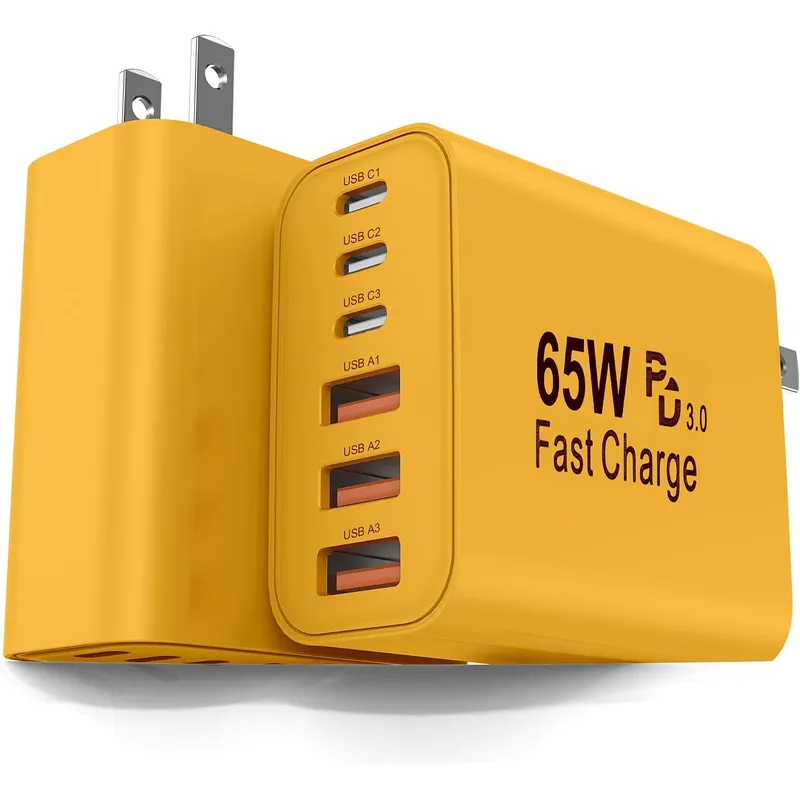 FEEL2NICE 65 W 6-Port USB Charger – Yellow