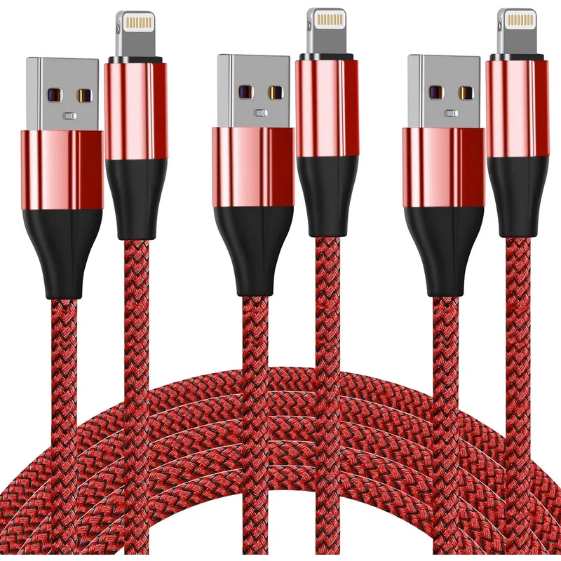 FEEL2NICE Nylon Braided Lightning Cable, 3-Pack – Red