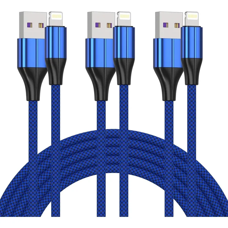 FEEL2NICE Nylon Braided Lightning Cable, 3-Pack – Blue